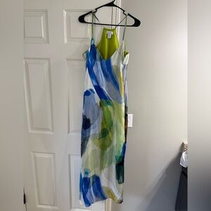 Nicole Miller Blue and Green Abstract Maxi Dress